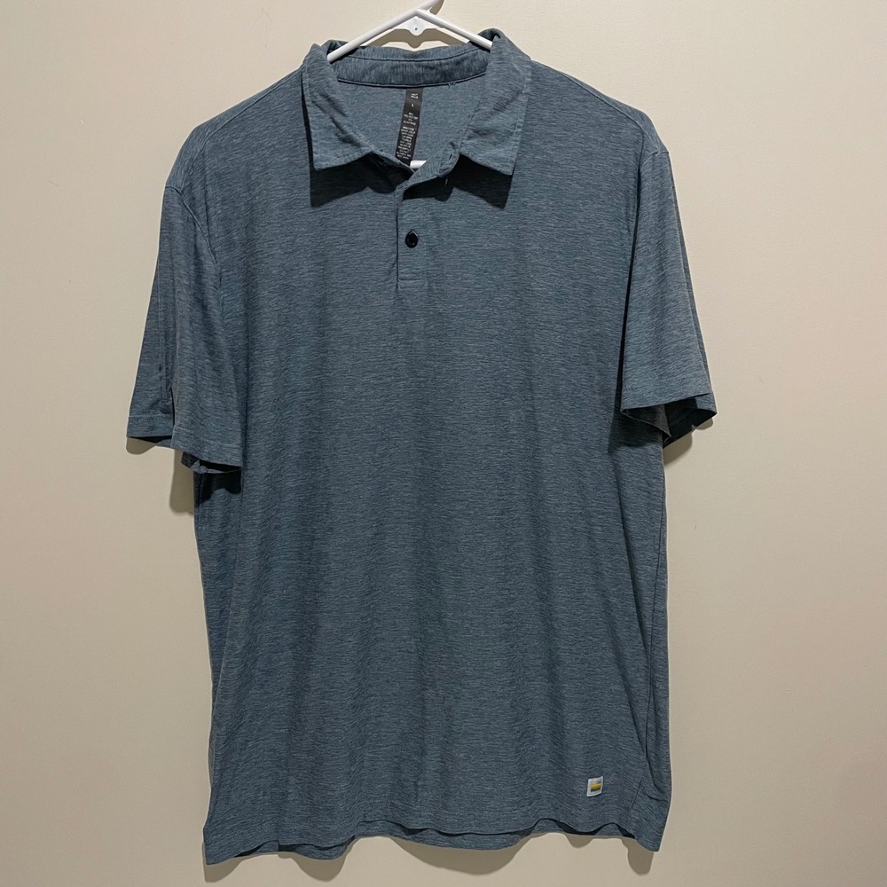 Vuori Strato Tech Polo Mens Large Blue Heather Short Sleeve Performance Shirt